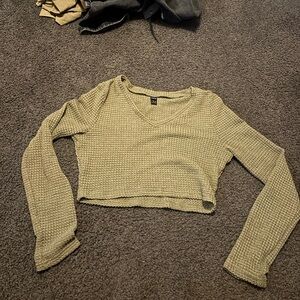 Women's Olive Green V-Neck Crop Top